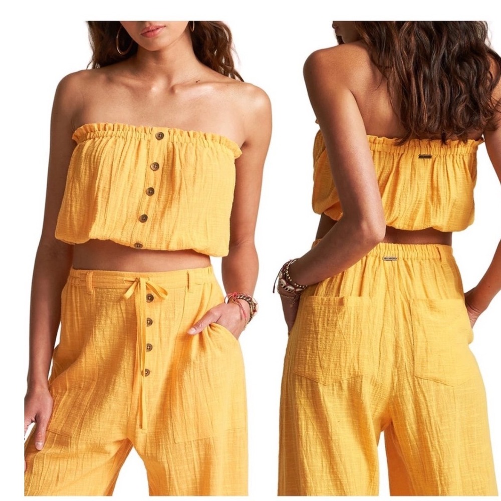 Billabong Sincerely Jules Spring Rays tube top Bring On wide leg pant set yellow